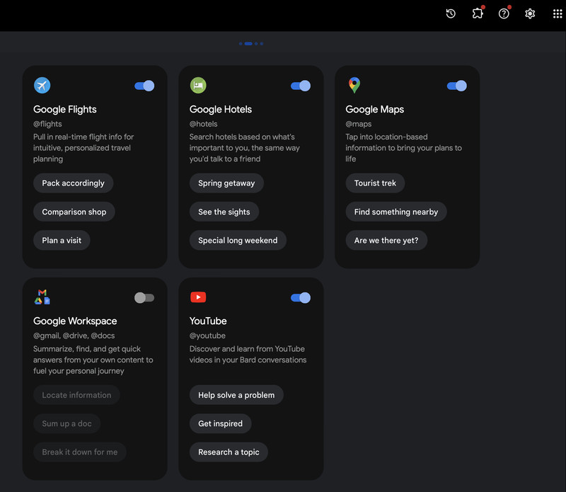 Bard’s extensions control panel.
