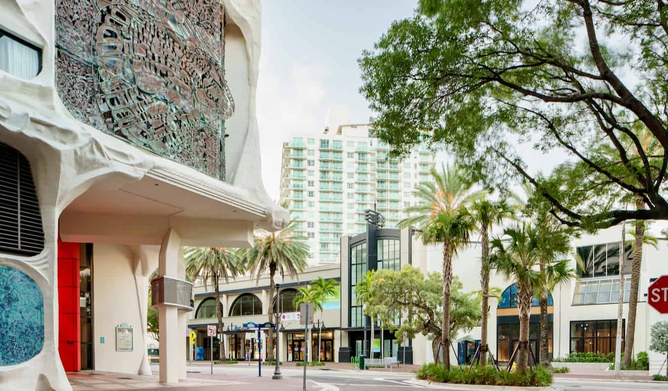 A quiet street in an upscale area of Coconut Grove in sunny Miami, Florida