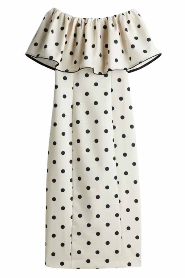 polka dot off the shoulder dress