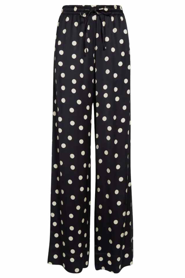 black polka dot satin pants