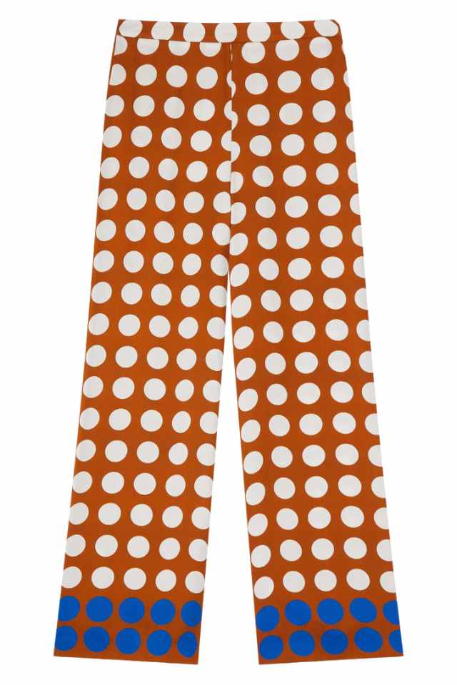 brown polka dot wide leg pants